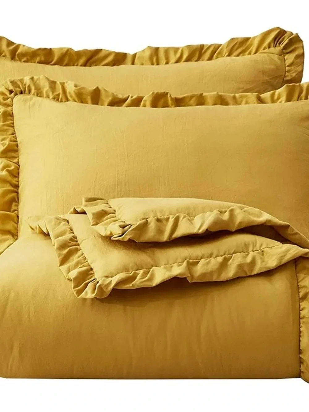 Mustard Yellow Ruffled king 3 piece Comforter Set